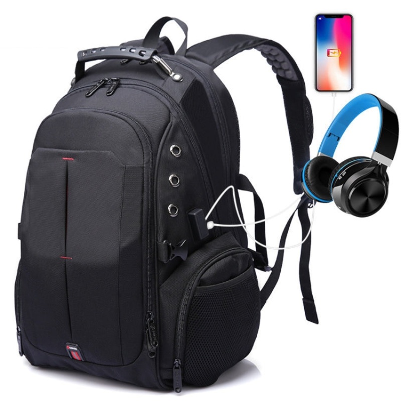 Waterproof Oxford Cloth 16 Inch Backpack with USB 3.0 Charging Port (Black)