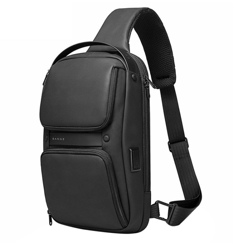 Waterproof Oxford Cloth Crossbody Chest Bag with USB Port (Black)