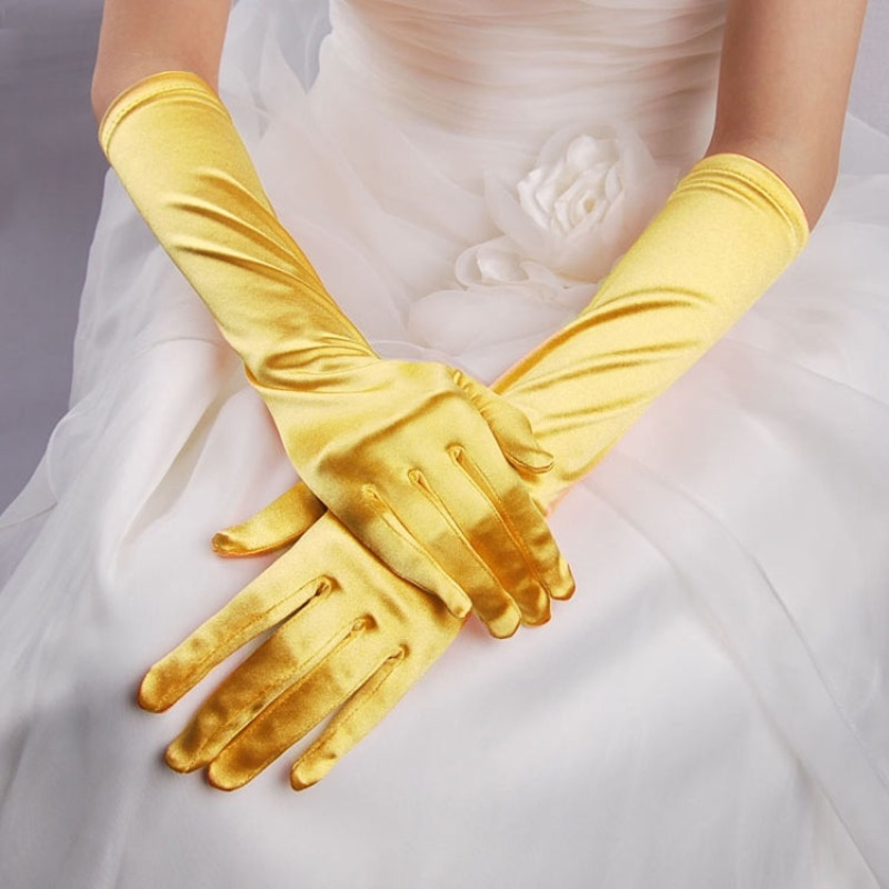 1pair Bride Gloves Satin Long Vintage Travel Sunscreen Dress Wedding Gloves(Bright Yellow)