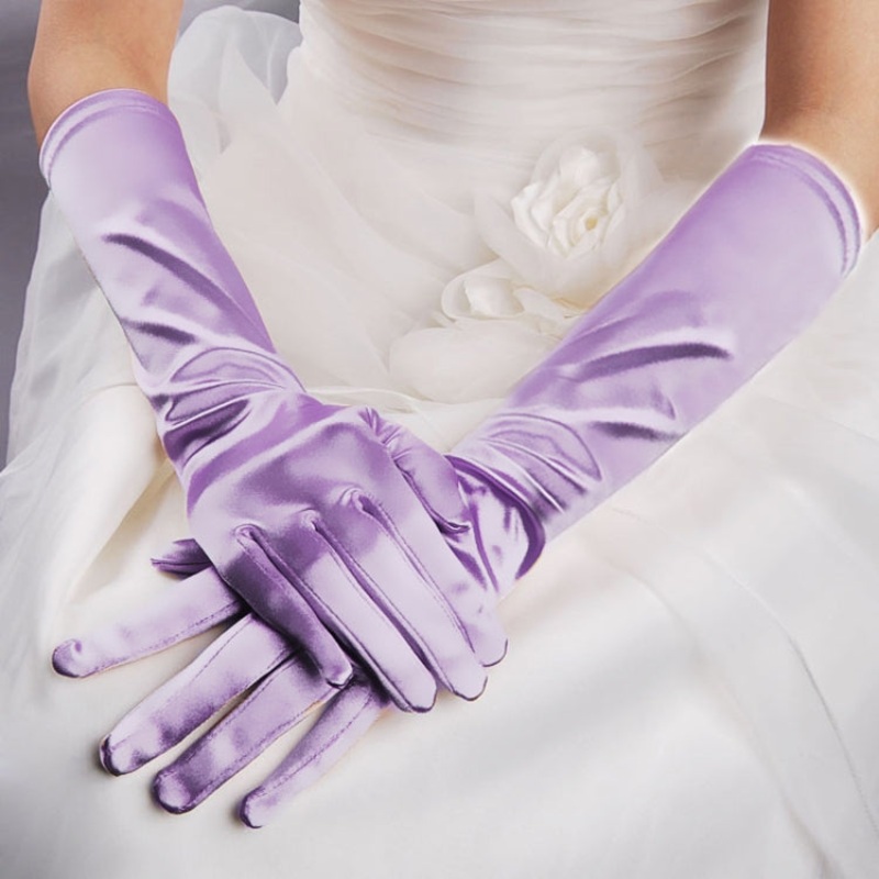 1pair Bride Gloves Satin Long Vintage Travel Sunscreen Dress Wedding Gloves(Light Purple)