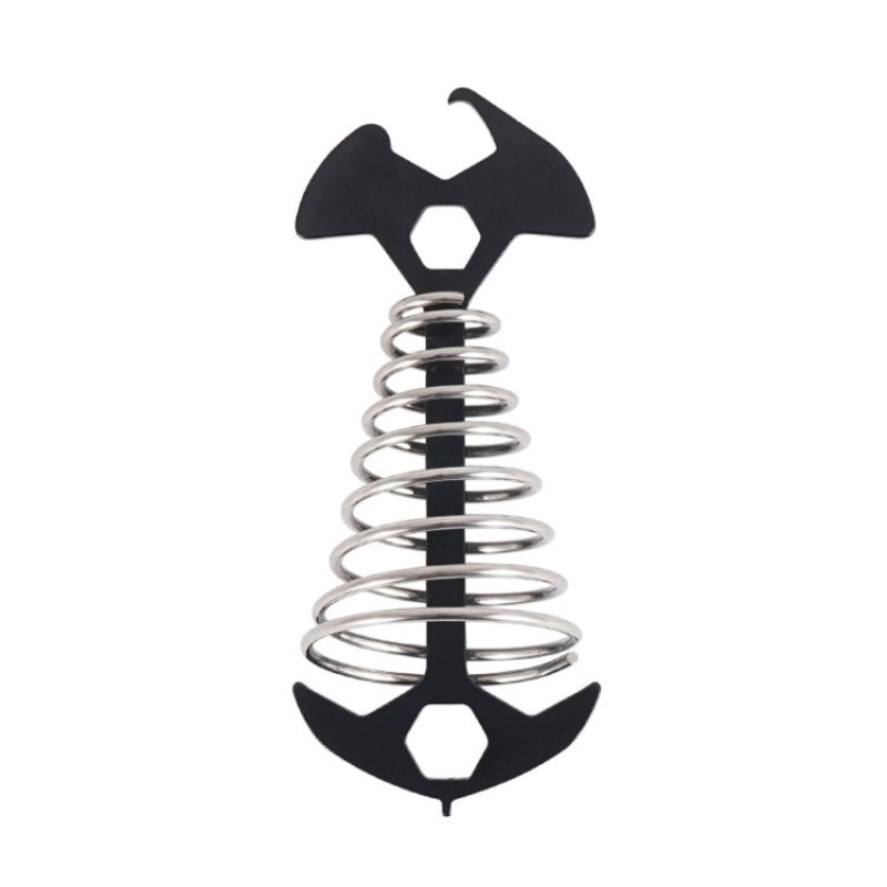 Multifunctional Outdoor Camping Fishbone Nail Spring Hook Wind Rope Buckle (Black)