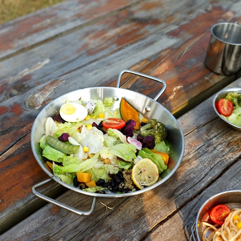 Stainless Steel Binaural Pans for Outdoor Camping (24cm)