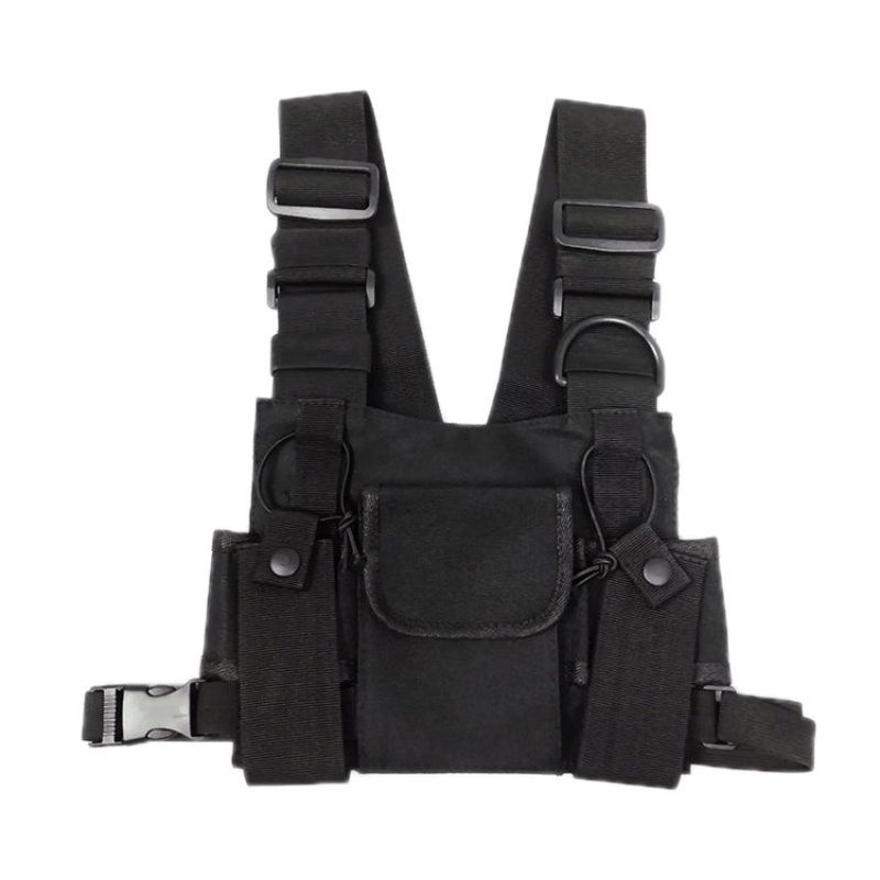 Hip-Hop Functional Chest Bag Vest Trendy Backpack (Black)