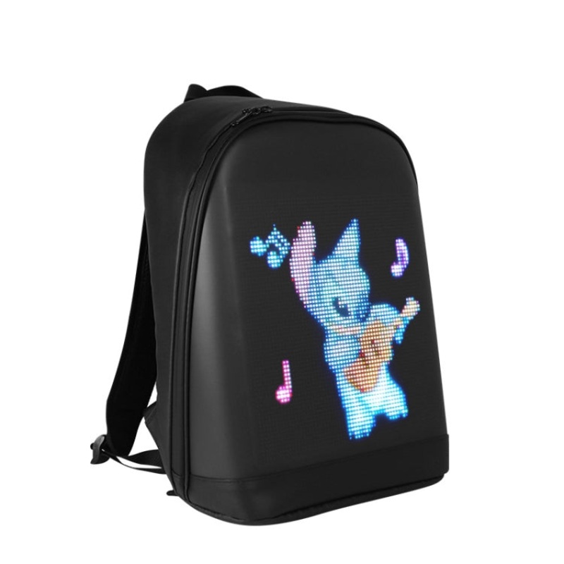 LED Display Smart Advertising Backpack Waterproof PU 17 Inch (Black)