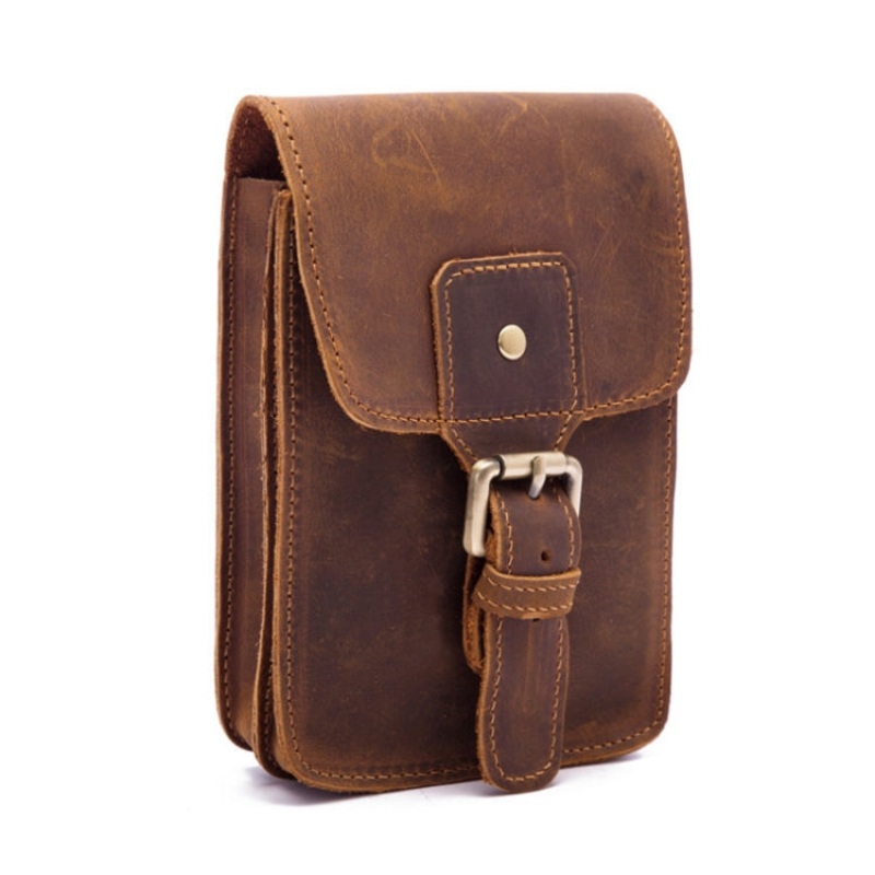 Men Retro Leather Phone Waist Bag_YELLOW BROWN (2034)