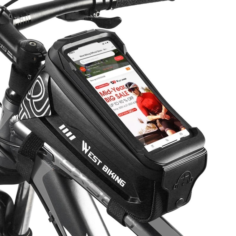 Bicycle Front Beam Mobile Phone Touch Screen Hard Shell Bag (Black) - 2.5L