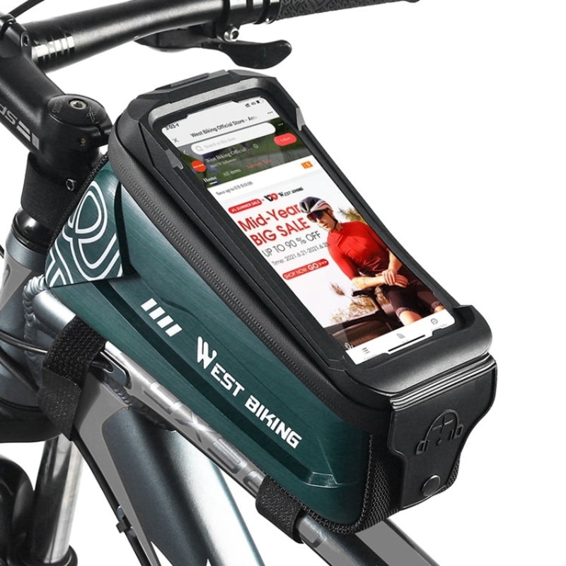 Bicycle Front Beam Mobile Phone Touch Screen Hard Shell Bag (Dark Green, 2.5L)