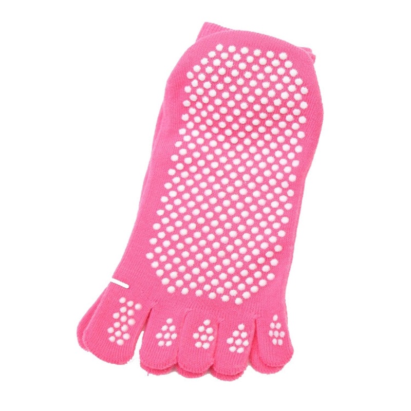 Four Seasons Cotton Five-Toed Yoga Socks Non-Slip Silicone Socks (Rose Red)