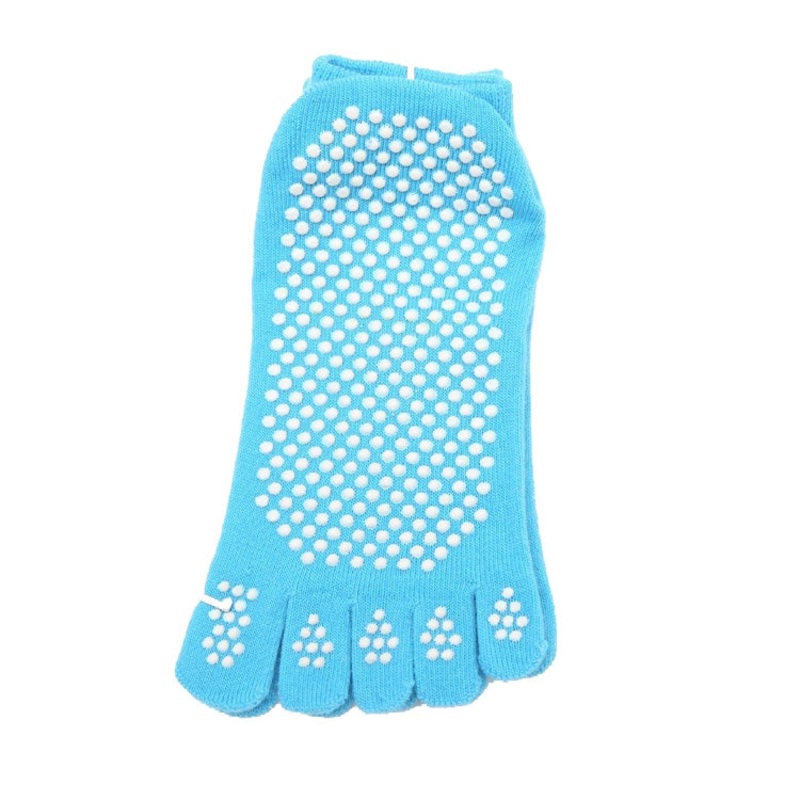 Four Seasons Cotton Five-Toed Yoga Socks Silicone Non-Slip Socks Blue (One Size)