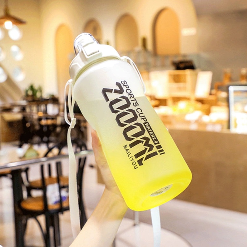 Large Capacity Sports Water Bottle Outdoor Portable Straw Water Bottle (Yellow White)