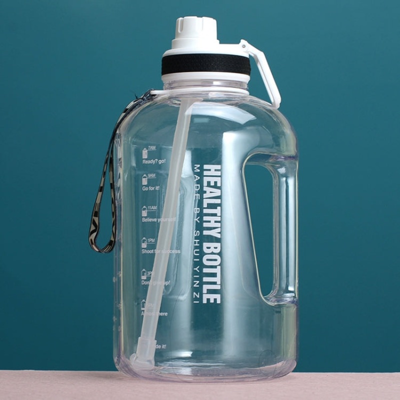 Large-Capacity Water Cup Sports and Fitness Straw Portable Plastic Barrel (Transparent)