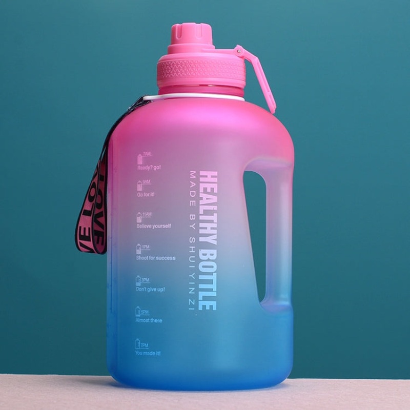 Large Capacity Water Cup Sports and Fitness Straw Water Bottle Heat-resistant Plastic Barrel (Gradient Rose Red Blue)