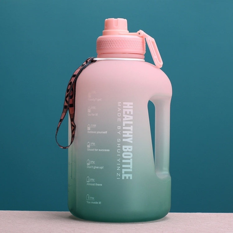 Large Capacity Water Cup Sports Fitness Straw Bottle Heat-resistant Plastic (Gradient Pink Green)