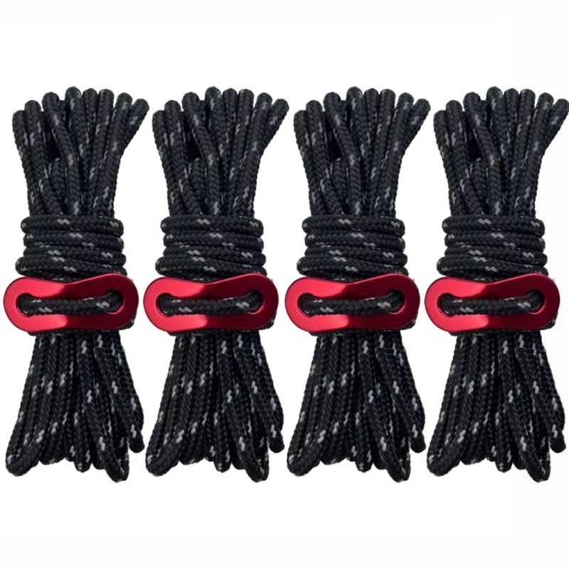 Outdoor Camping Tent Canopy Wind Rope Luminous Multi-Function Wind Rope Buckle Tent Fixed Rope Figure 8 Buckle Black (4m x 4 Rolls)