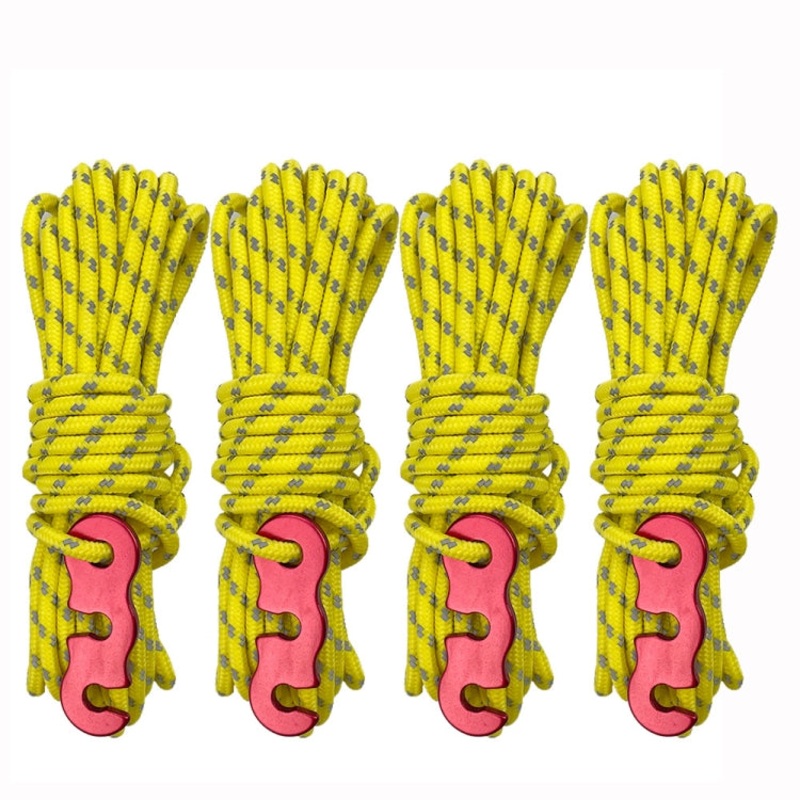 Outdoor Camping Tent Canopy Wind Rope Luminous Multi-Function Wind Rope Buckle Tent Fixed Rope( S Buckle) Yellow - 4m x 4 Rolls