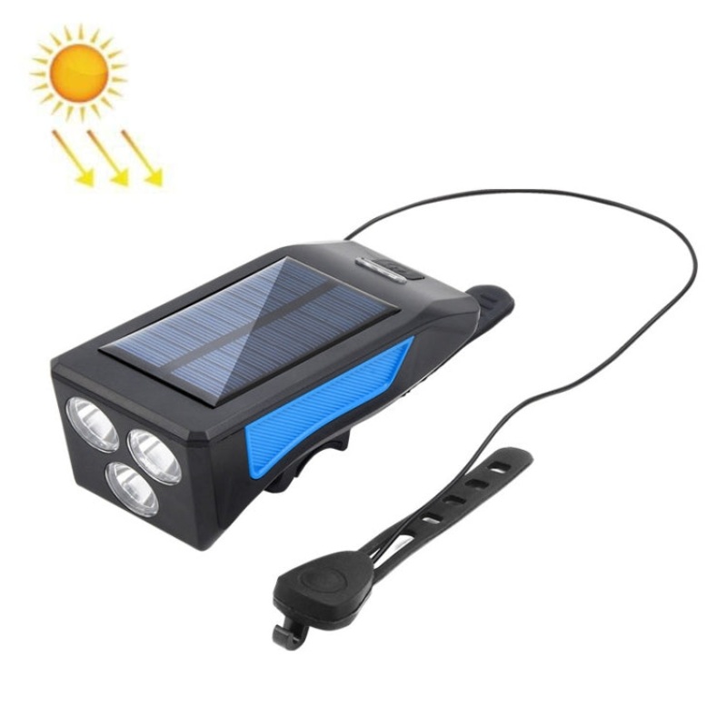 Solar Bicycle Headlight Flashlight USB Charging Rainproof Light (Blue)