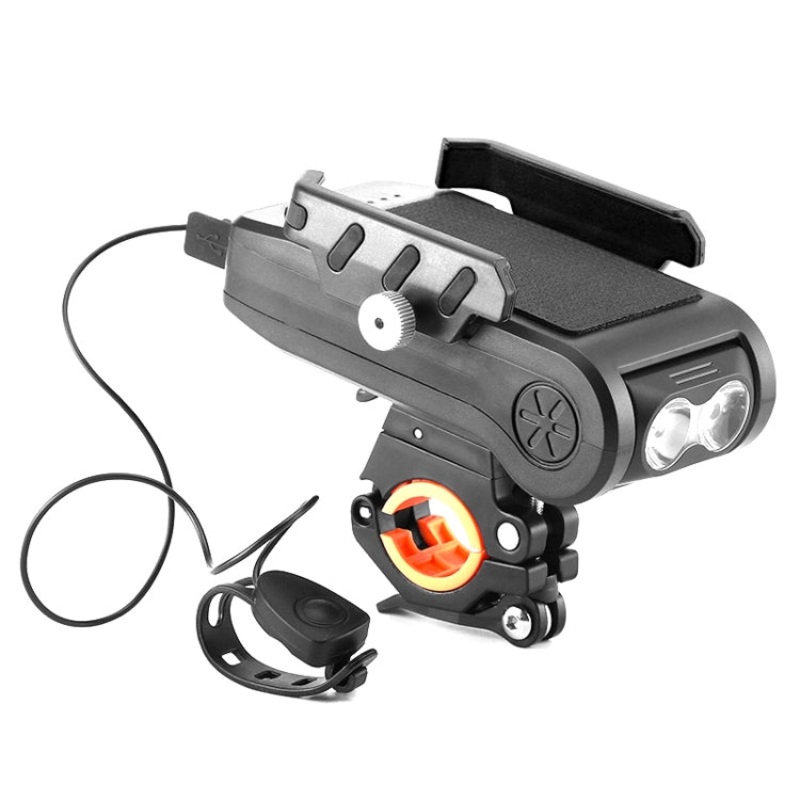 4 in 1 Bicycle Front Light Mobile Phone Holder Horn Light Mountain Bike Front Light (4000 mAh, Black)