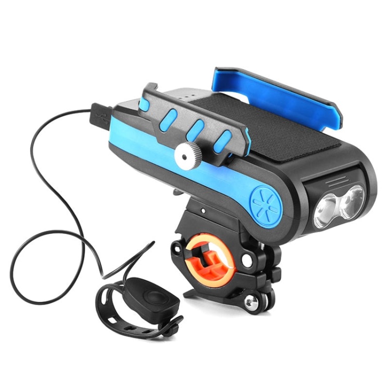 Bicycle Front Light 4 in 1 Mobile Phone Holder Horn Light Ecommerce Product Blue (2400 MAH)