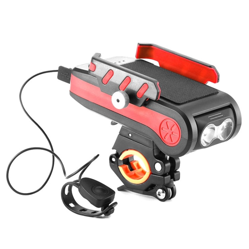 Bicycle Front Light 4 In 1 Mobile Phone Holder Horn Light Mountain Bike Front Light (Red)