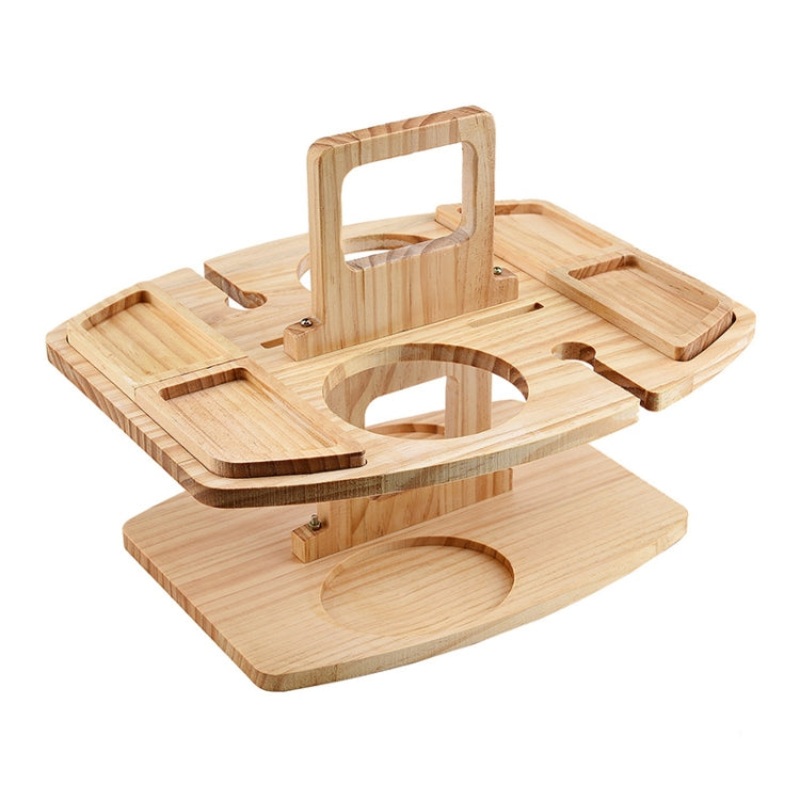 Portable Picnic Wooden Wine Glass Holder Detachable Wine Table (Wood)