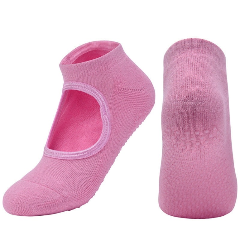 Combed Cotton Yoga Socks Towel Bottom Reveal Round Head Dance Fitness Sports Flooring Socks (Light Pink, One Size)