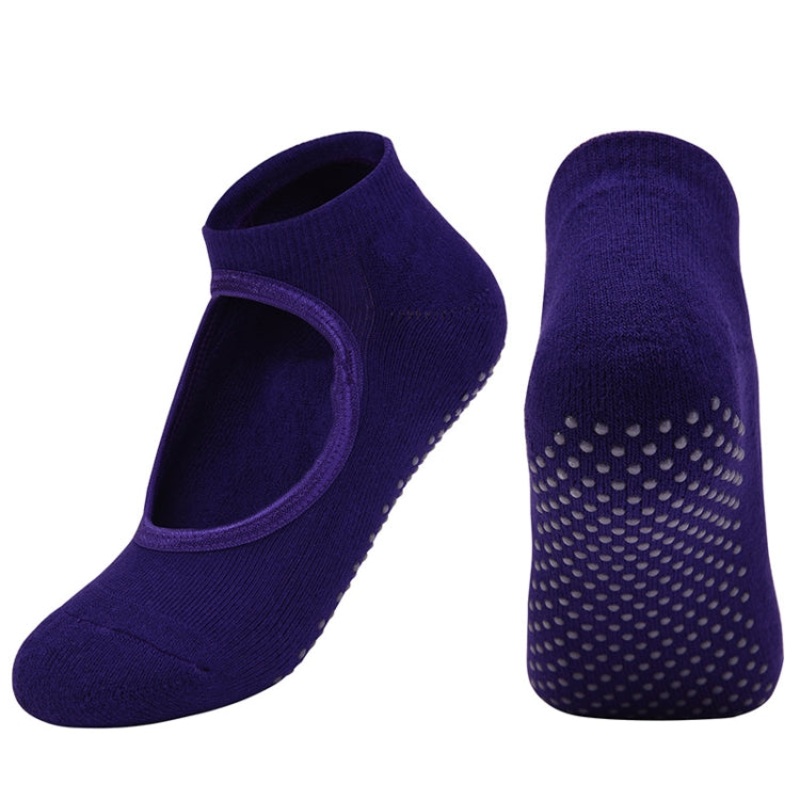 Combed Cotton Yoga Socks Towel Bottom Round Head Dance Fitness Sports Flooring Socks, Purple (One Size)*