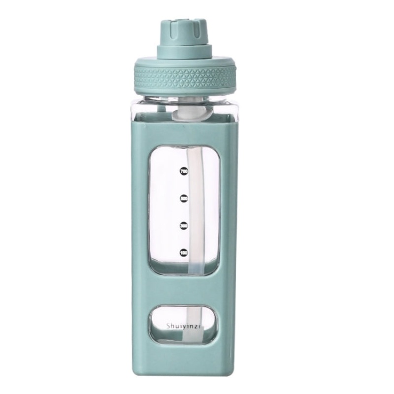 Large Capacity Portable Kettles Square Plastic Water Cup with Straw for Outdoor Sports (Blue 900ml)