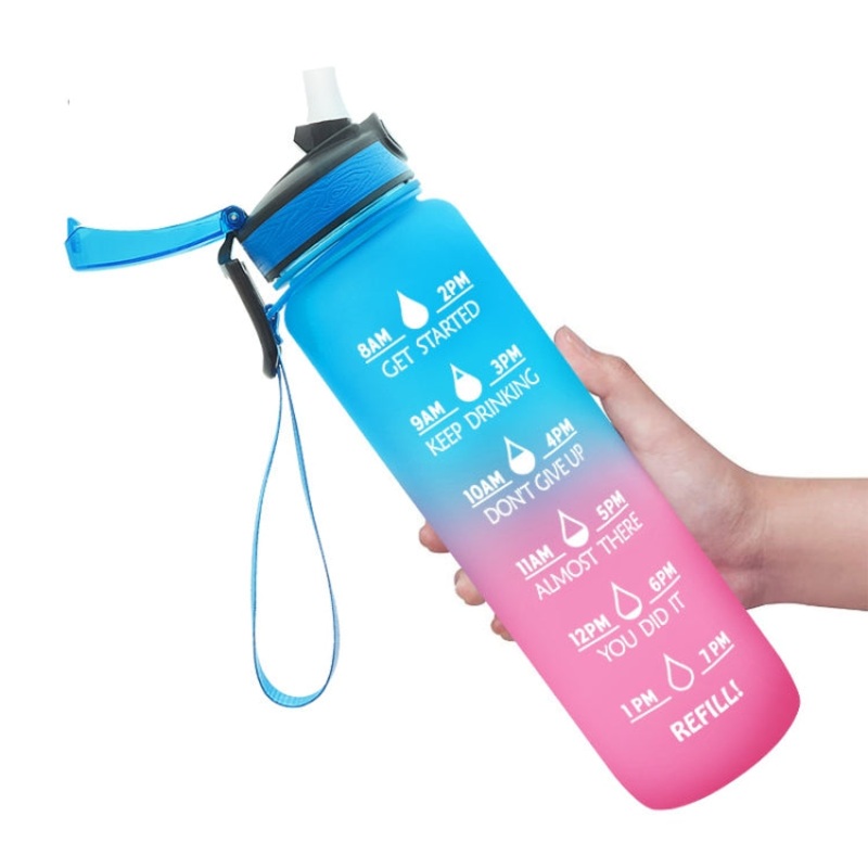 Large Capacity Sports Kettle 1L Tritan Plastic Gradient Color Cup Outdoor (Blue Pink)