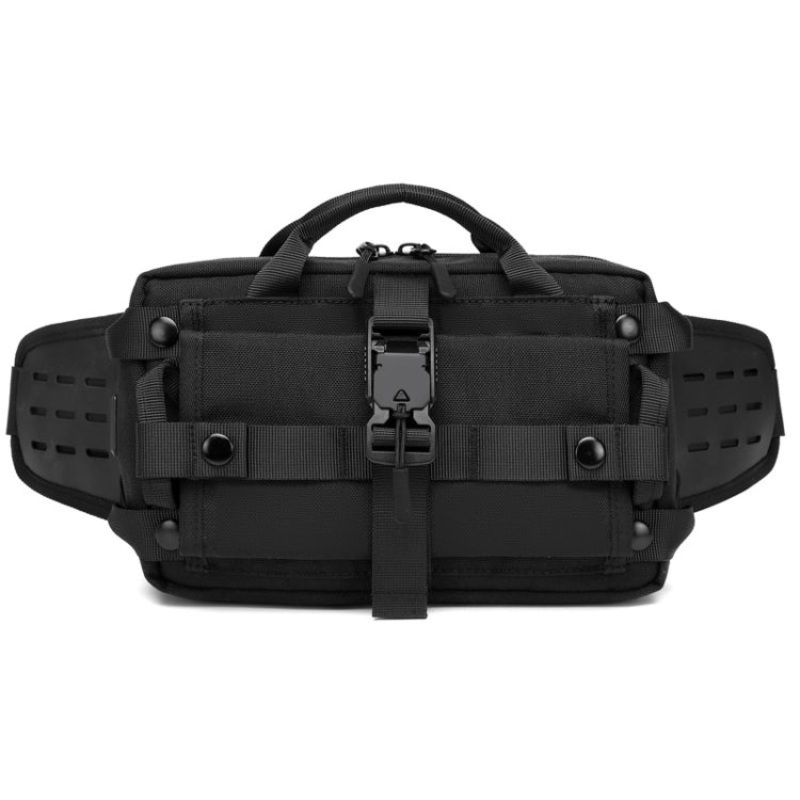 Men Waterproof Waist Bag Sports Trend Shoulder Messenger Bag (Black)
