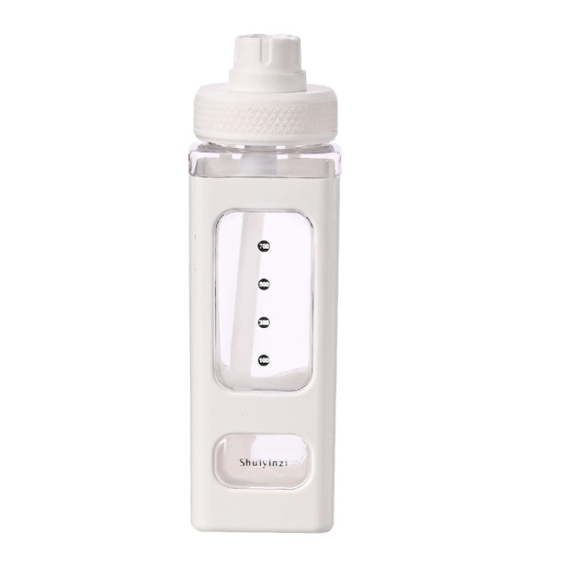 Plastic Water Cup with Straw Outdoor Sports Large Capacity Portable Kettles (White 900ml)
