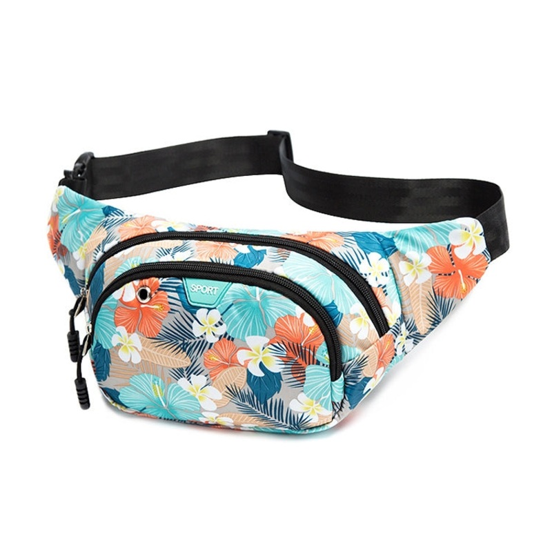 Sports Running Waist Bag Outdoor Leisure Cashier Wallet 10 Inch (Flowers Gray)