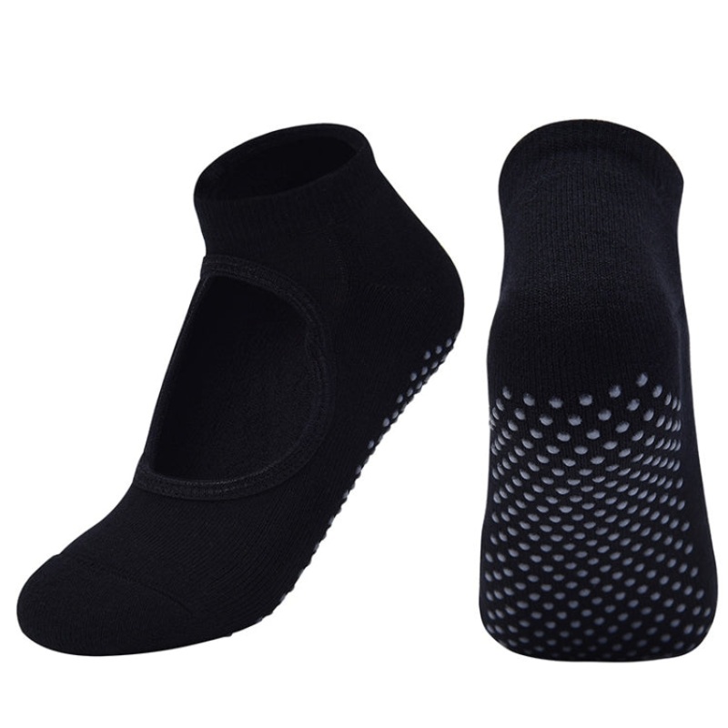 Yoga Socks Towel Bottom Reveal Round Head Dance Fitness Sports Flooring Socks (Black) - One Size