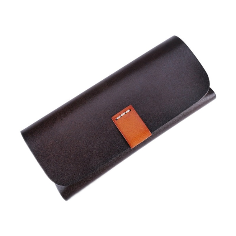 K064 Multifunctional Vegetable Tanned Leather Glasses Storage Box(Dark Coffee)