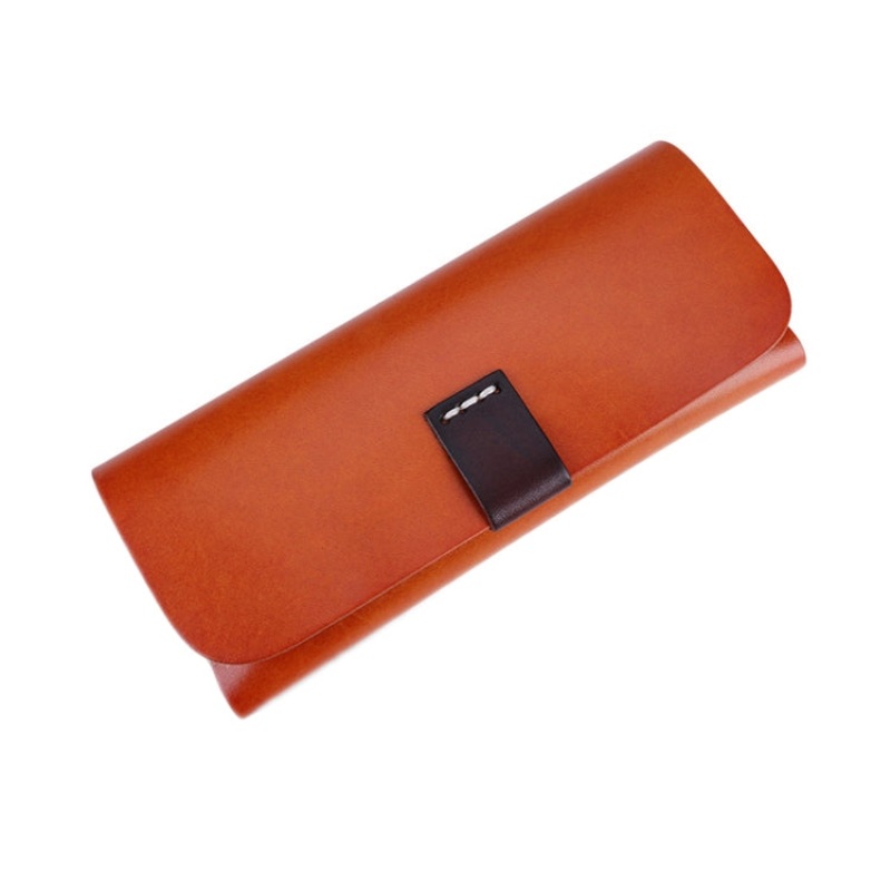 K064 Multifunctional Vegetable Tanned Leather Glasses Storage Box(Yellow Brown)