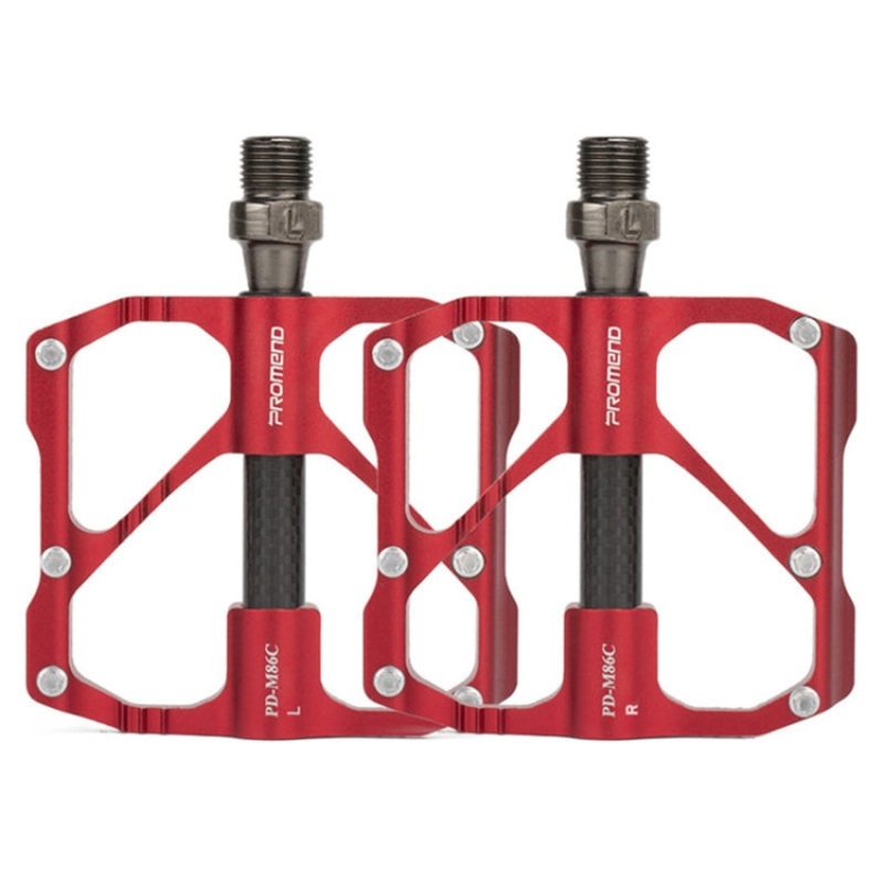 PD-M86C  1 Pair PROMEND Bicycle Road Bike Mountain Bike 3 Palin Carbon Fiber Bearing Pedal(Red)