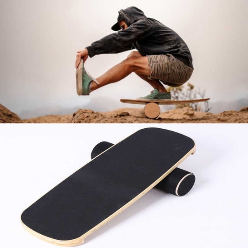 Surfing Ski Balance Board Roller Wooden Yoga Board Black Sand (03A)