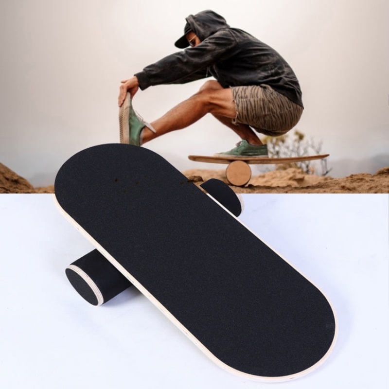 Surfing Ski Balance Board Roller Wooden Yoga Board Black Sand (04B)