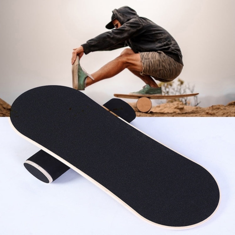 Surfing Ski Balance Board Roller Wooden Yoga Board Black Sand (05B)