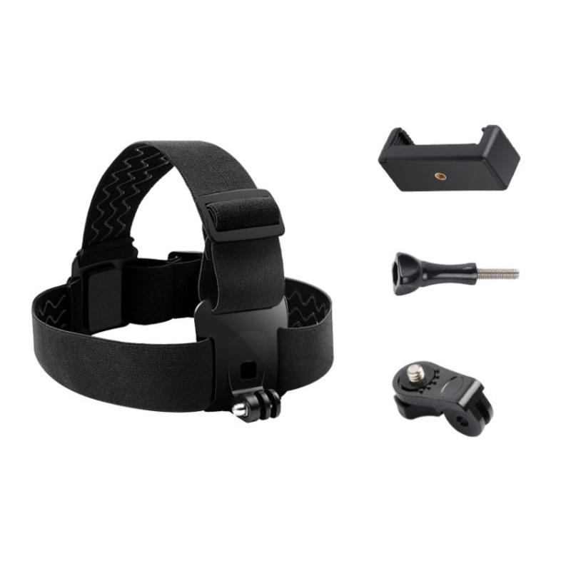 Elastic Mount Belt Adjustable Head Strap with Phone Clamp & Screw & S-type Adapter for GoPro HERO10 Black / HERO9 Black /8 /7 /6 /5, Xiaoyi and Other Action Cameras, Smarphones (Black)