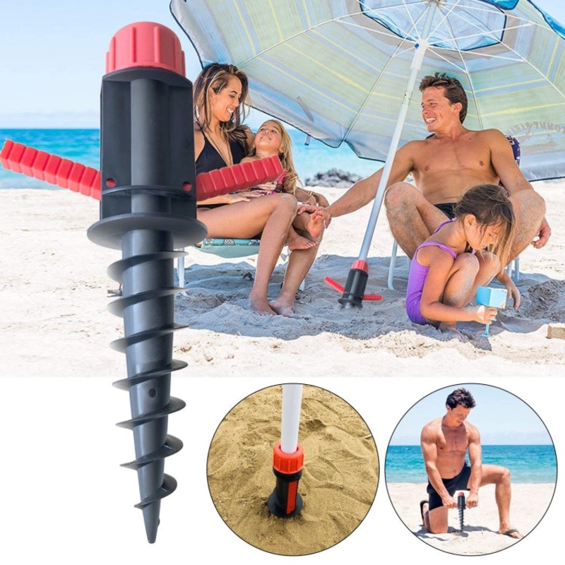 Outdoor Beach Sun Umbrella Accessories Large Plastic Spiral Ground Plug (Red Black)