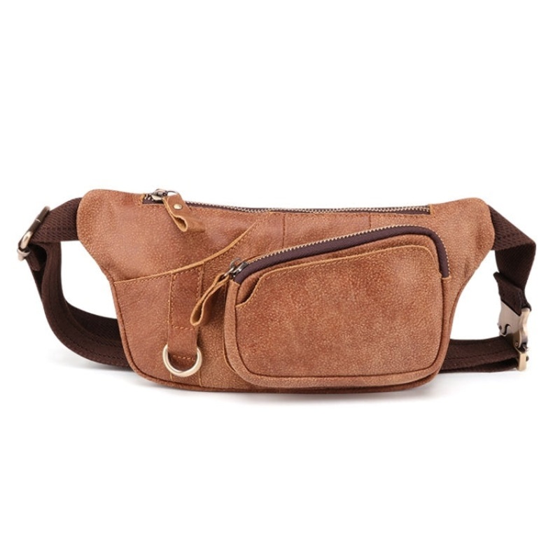 Men Multifunctional Leather Waist Bag Outdoor Sports Diagonal Chest Bag (Brown)