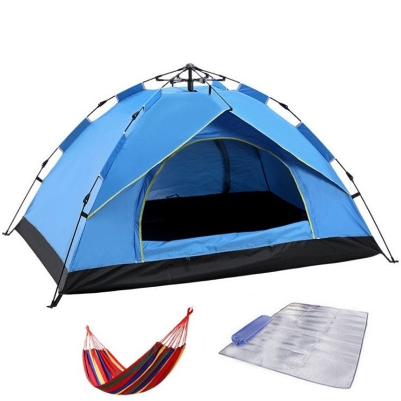 Outdoor Beach Camping Automatic Spring Multi-Person Tent For 2 People (Blue+Mat+Hammock)