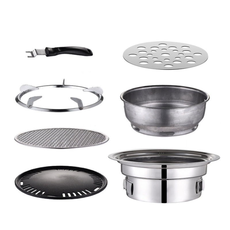 Stainless Steel Outdoor Camping Portable Charcoal Barbecue Stove Set (35cm)