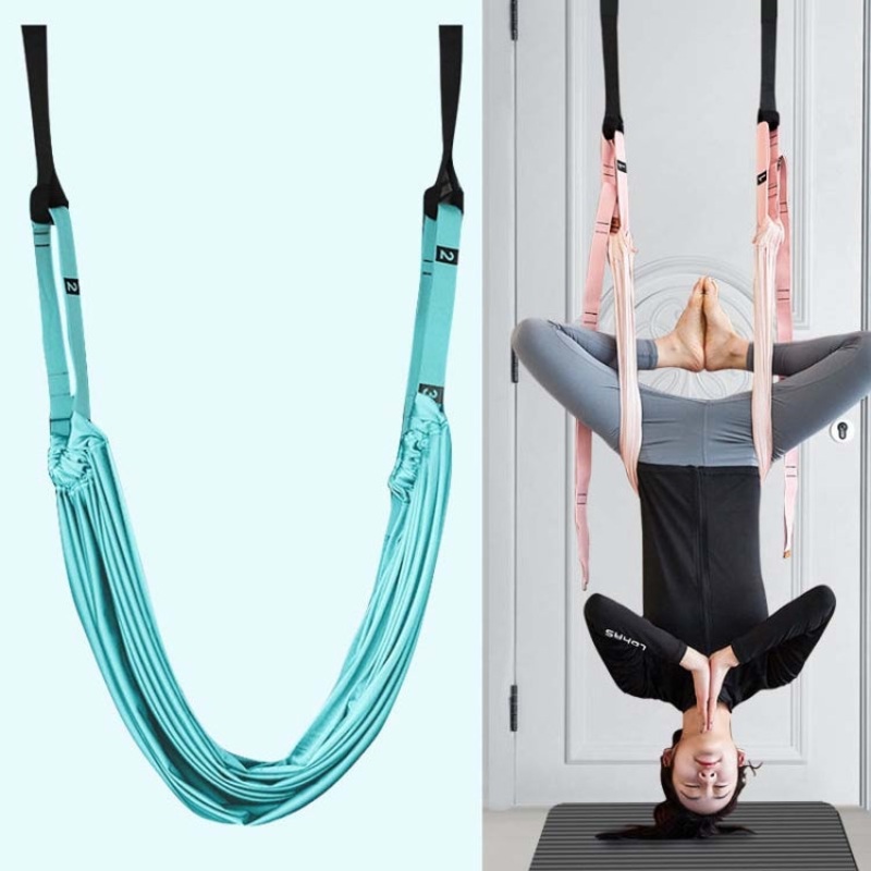 2 in 1 Home Yoga Hammock Indoor Stretching Sling Stretch Widening Yoga Strap + Door Buckle Storage Bag Set (Pine Green)