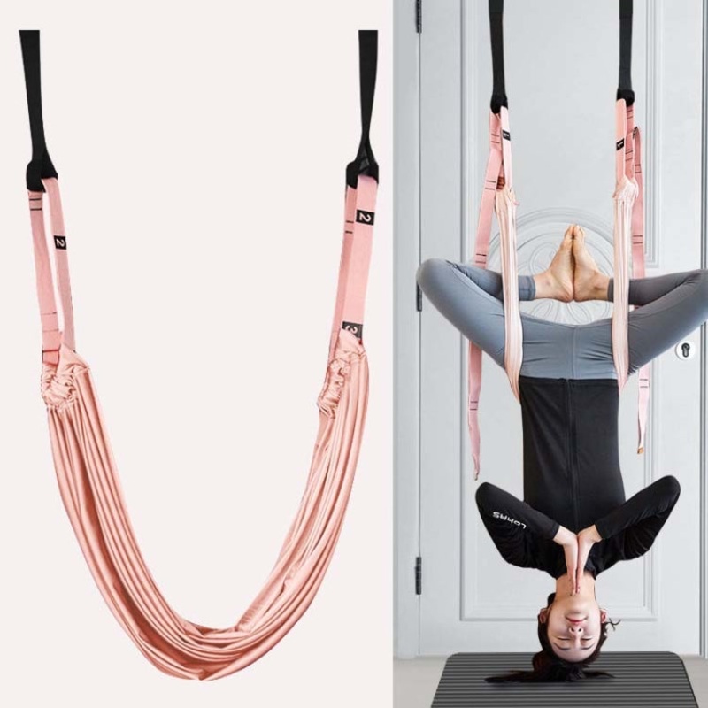 2-in-1 Home Yoga Hammock Indoor Stretching Sling Stretch Widening Yoga Strap + Door Buckle Storage Bag Set (Pink)