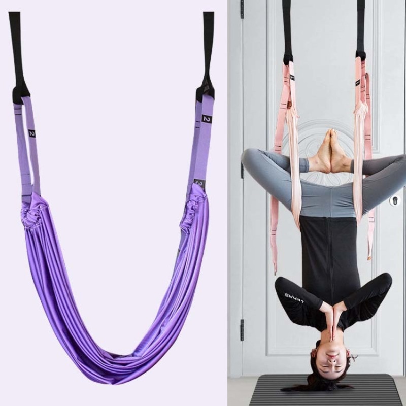 2 in 1 Home Yoga Hammock Indoor Stretching Sling Stretch Widening Yoga Strap + Door Buckle Storage Bag Set (Purple)