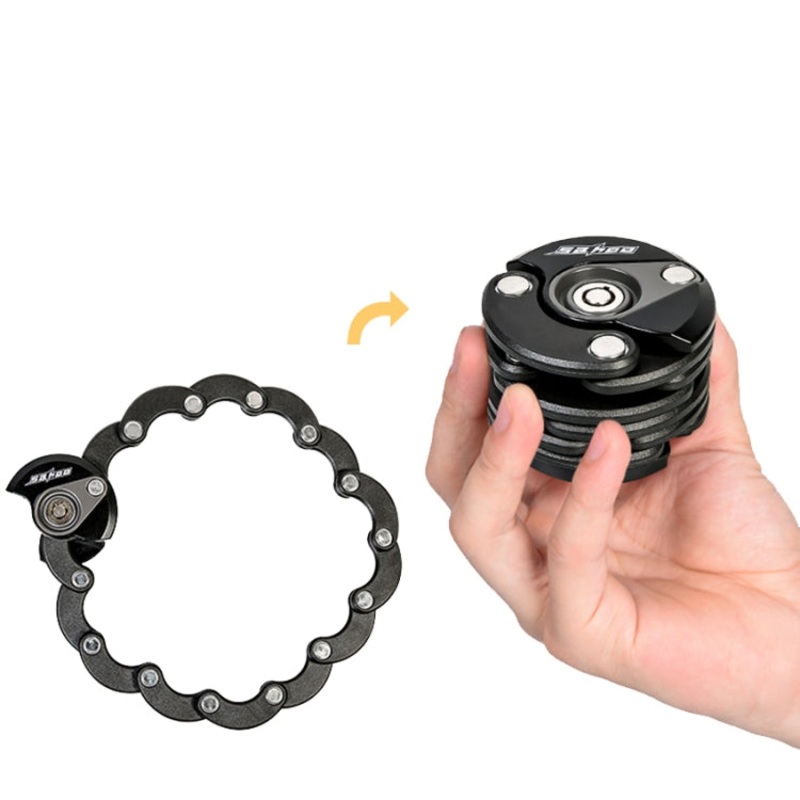 Bicycle Anti-Theft Lock Mountain Bike Fixed Folding Chain Creative Hamburger Lock (Black)