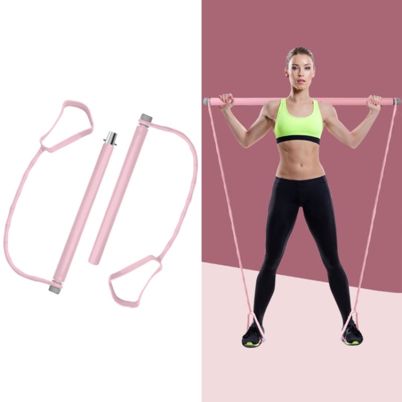 Home Pilates Bar Fitness Sports Elastic Rope Multifunctional Yoga Equipment - Pink