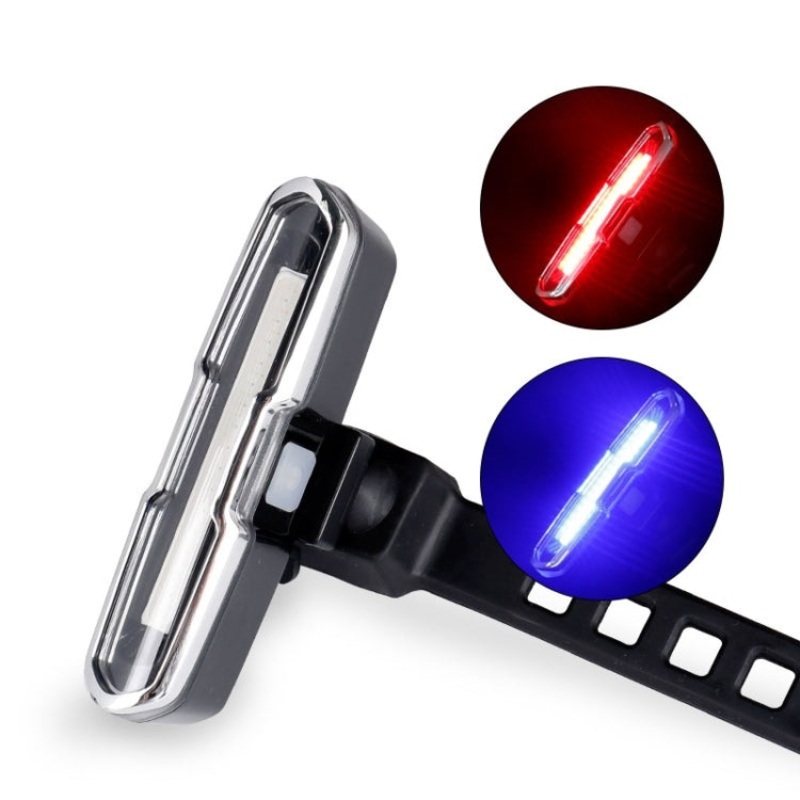 USB Charging LED Bicycle Light Warning COB Tail Light Night Riding Red Blue Light (7505)