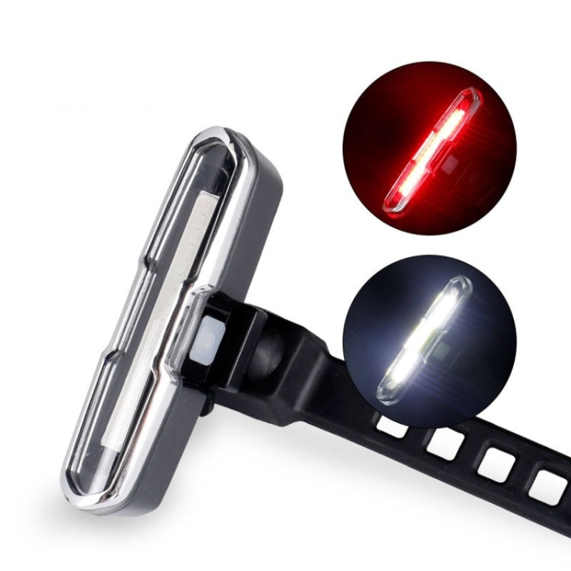 USB Charging LED Warning Light for Night Riding COB Tail Light (Red White)